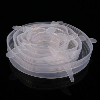 Silicone Stretch Fresh Food Storage Cover Stretch Bowl Lids 6 Pack, Clear