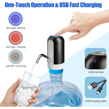Water Bottle Pump 5 Gallon Dispenser, Portable Electric Jug USB Charging Automatic Drinking Dispenser for Camping
