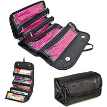 Hanging Foldable Case Pouch Travel Toiletry Bag, Black/Clear