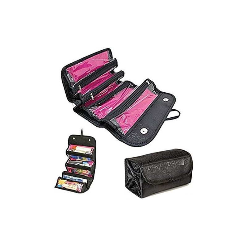 Hanging Foldable Case Pouch Travel Toiletry Bag, Black/Clear