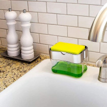 Balock Soap Pump Dispenser And Sponge Holder For Kitchen Sink Dish Washing Soap Dispenser, 13 Ounces, Silver, SDS001