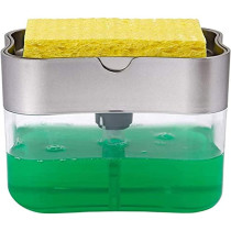 Balock Soap Pump Dispenser And Sponge Holder For Kitchen Sink Dish Washing Soap Dispenser, 13 Ounces, Silver, SDS001