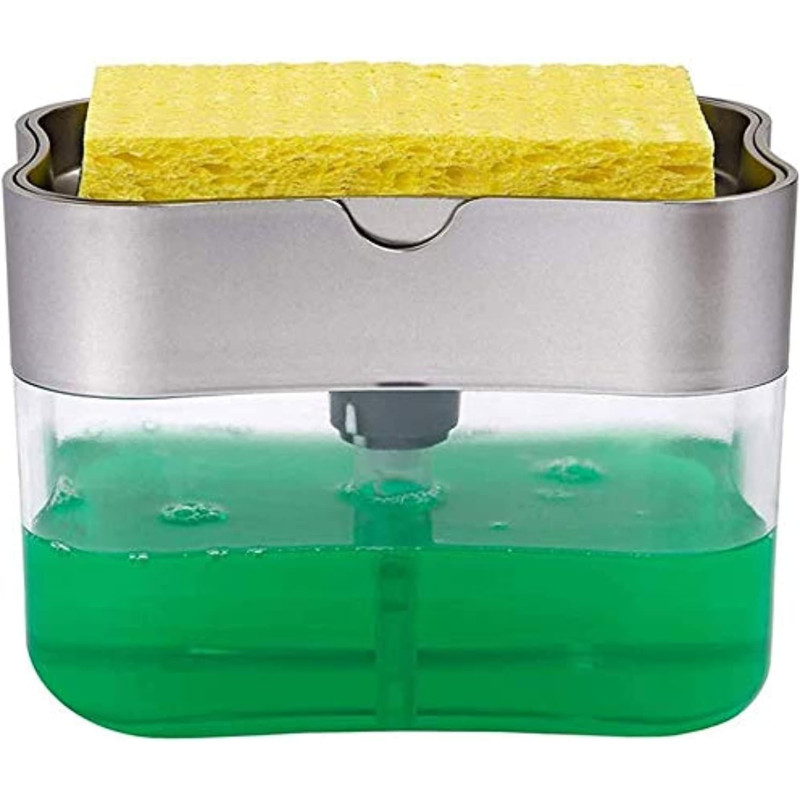 Balock Soap Pump Dispenser And Sponge Holder For Kitchen Sink Dish Washing Soap Dispenser, 13 Ounces, Silver, SDS001