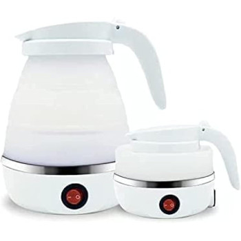 Travel Foldable Silicon Water Heater Jug Collapsible Mini Portable Electric Kettle, White