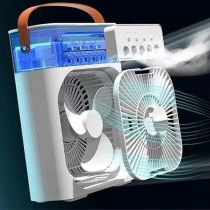Fearless Rechargeable And Portable Air Conditioner, Air Cooler With 700Ml Water Tank, Usb Cooler With 3 Wind, 5 Mist Vents, 7 Night Light And 1-3H Timer Mode, Cooling Fan With 1200 Mah Battery (White)