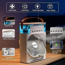 Fearless Rechargeable And Portable Air Conditioner, Air Cooler With 700Ml Water Tank, Usb Cooler With 3 Wind, 5 Mist Vents, 7 Night Light And 1-3H Timer Mode, Cooling Fan With 1200 Mah Battery (White)