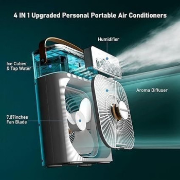 Fearless Rechargeable And Portable Air Conditioner, Air Cooler With 700Ml Water Tank, Usb Cooler With 3 Wind, 5 Mist Vents, 7 Night Light And 1-3H Timer Mode, Cooling Fan With 1200 Mah Battery (White)