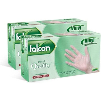 Falcon Ezuk Vinyl Gloves, Clear Powder Free Medium Size, 2 Packs X 100 Pieces
