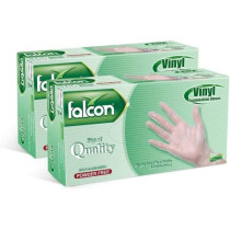 Falcon Ezuk Vinyl Gloves, Clear Powder Free Medium Size, 2 Packs X 100 Pieces