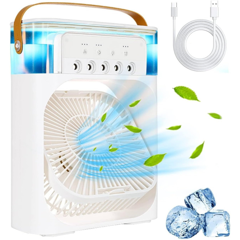 Unusroom Portable Air Conditioners,Mini Evaporative Cooler,700Ml Cooler 3 Speeds,Usb Personal Conditioner With 7 Led Light, 1-3H Timer Ac Cooling Fan, White