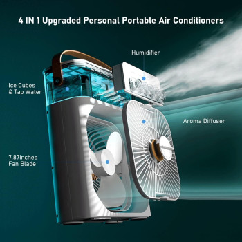 Unusroom Portable Air Conditioners,Mini Evaporative Cooler,700Ml Cooler 3 Speeds,Usb Personal Conditioner With 7 Led Light, 1-3H Timer Ac Cooling Fan, White