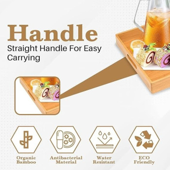 Genr Bamboo Tray, 3 Pack Wooden Serving Tray With Handles, Rectangular Tray Large, Small, Medium, Breakfast Wooden Tray For Food, Kitchen, Outdoors, Restaurants