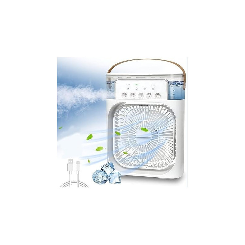 Shengyi Portable Fan Mini Air Conditioner Fan, Desktop Misting Fast Cooling Fan With Led Light, Multifunctional Evaporative Air Cooler Oscillation/Humidifier/Timing Function For Room Office, White