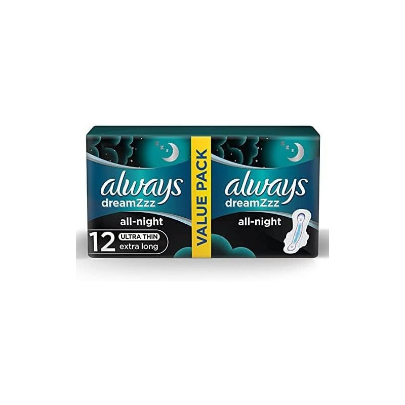 Always Dreamzzz All-Night Ultra Thin And Extra Long Sanitary Pads, 12 Pieces