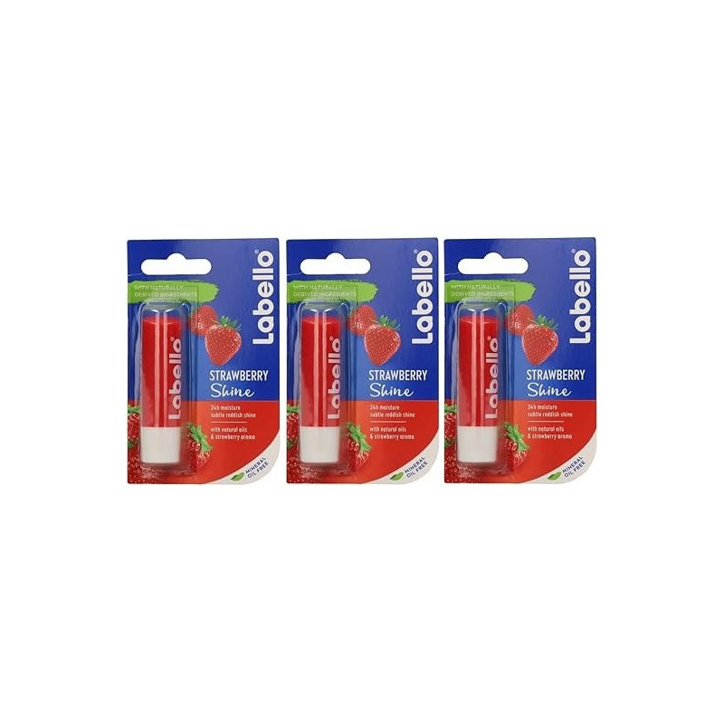 Labello 3 x Labello Strawberry Lip Balm, Red Colour