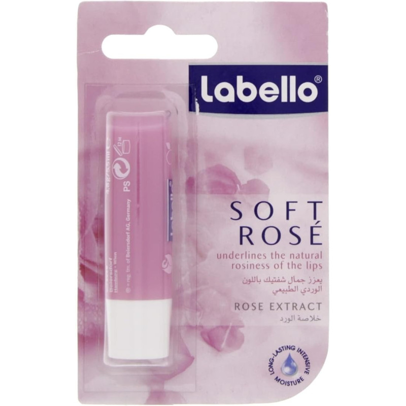 Labello Lip Care Soft Rose, Long Lasting, 4.8 Gram