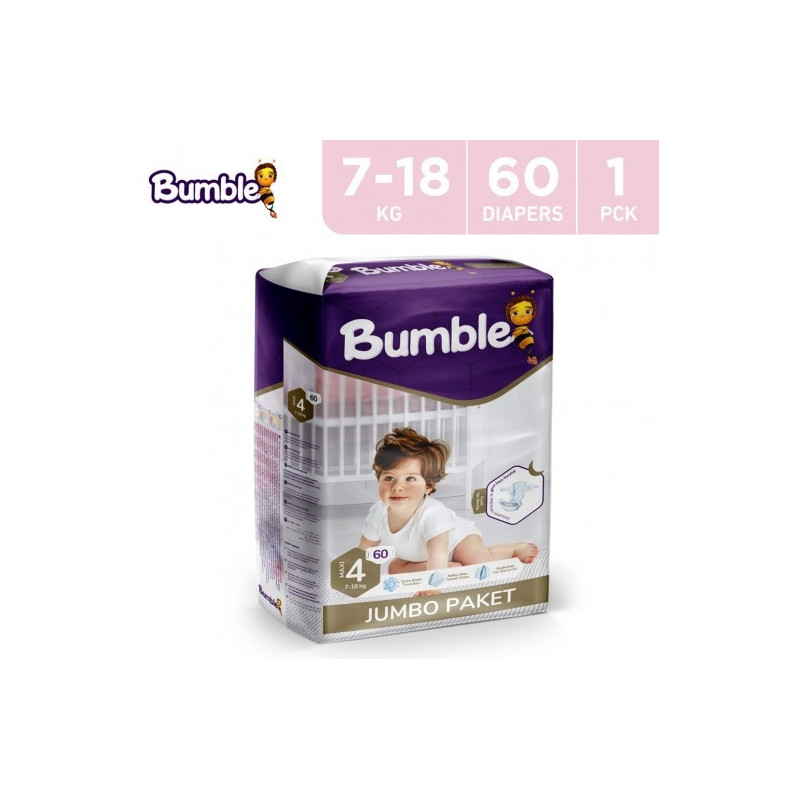Bumble Baby Diapers, Size 4, 7-18 Kilograms, 60 Counts