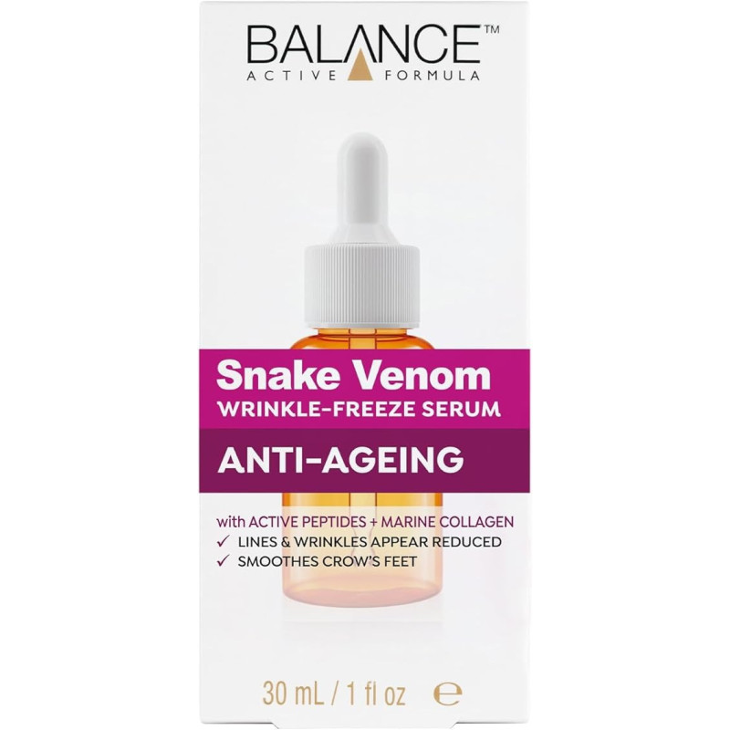 Balance Active Formula Snake Venom Wrinkle Freeze Serum, 30Ml, With Syn-Ake And Marine Collagen, Lines And Wrinkles Appear Reduced, Smoothes Crows Feet, Dermatologically Tested