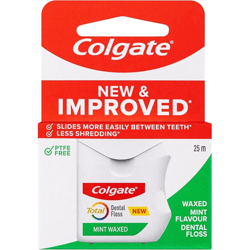 Colgate Mint Waxed Total Dental Floss Ribbon, 25 M