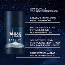 Tabac Man Gravity Deodorant Stick, Long-Lasting And Nourished Fresh Feeling, 24H Reliable Protection Against Body Odour, 75 Ml