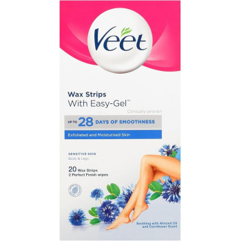 Veet Ready To Use Wax Strip For Sensitive Skin, 20 Strips