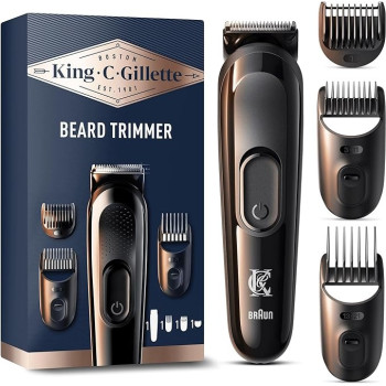 King C. Gillette Cordless Mens Beard Trimmer Kit With Lifetime Sharp Blades And 3 Interchangeable Combs