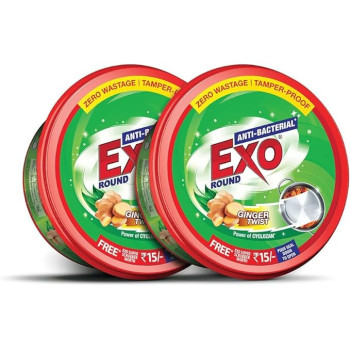 Exo Round Dishwash Bar, 700G, Set Of 2 With Exo Super Scrubber Free Complete Dishwashing Solution With Anti-Bacterial Efficacy And Goodness Of Ginger Remove Tough Grime Stains With Ease