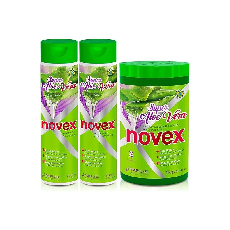 Novex Shampoo, 300 Ml Plus Conditioner, 300 Ml Plus Mask, 1 Kg Set, Super Aloe Vera