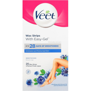 Veet Ready To Use Wax Strip With Easy Gel For Sensitive Skin, 20 Strip