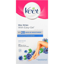 Veet Ready To Use Wax Strip With Easy Gel For Sensitive Skin, 20 Strip