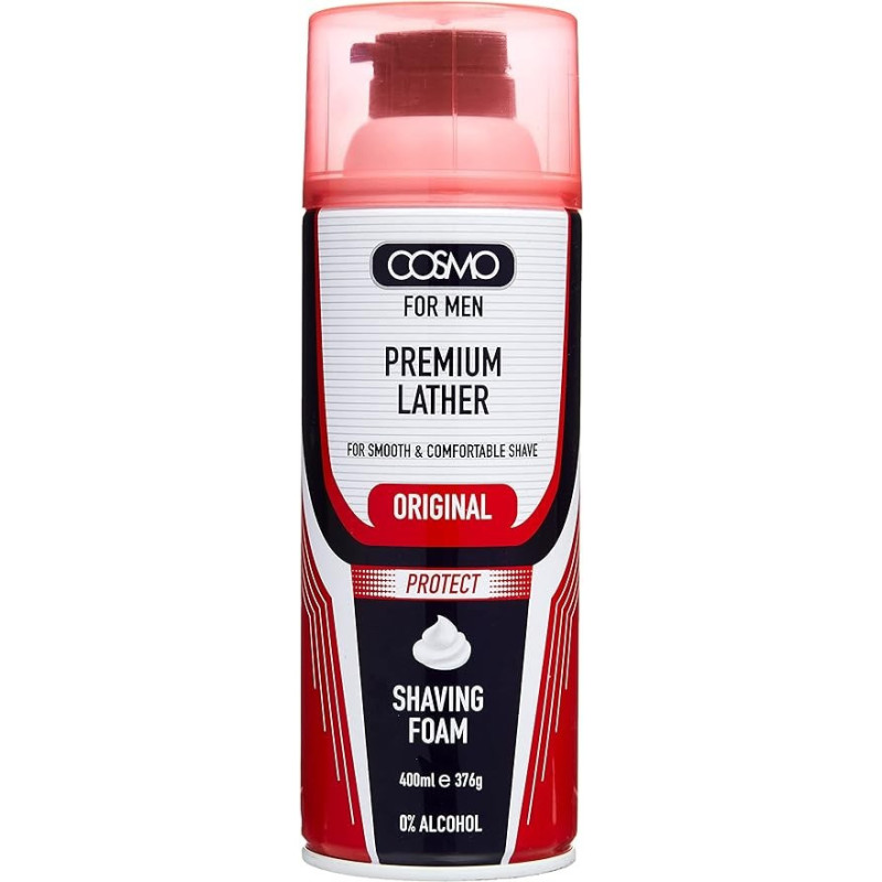 Cosmo For Men Premium Lather For Smooth And Comfortable Shave Original Shaving Foam, 400 ml, Red