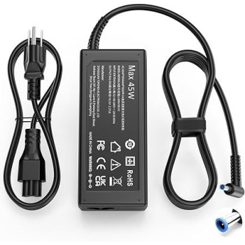 45W Laptop Charger For HP Pavilion 15 13 11 HP Stream 14 13 11 EliteBook Folio 1040 g1 Touchsmart 15 13 11 19.5V 2.31A Blue Tip Power Supply, Black
