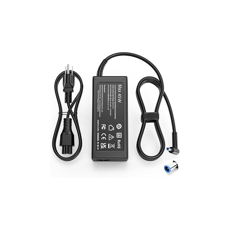 45W Laptop Charger For HP Pavilion 15 13 11 HP Stream 14 13 11 EliteBook Folio 1040 g1 Touchsmart 15 13 11 19.5V 2.31A Blue Tip Power Supply, Black