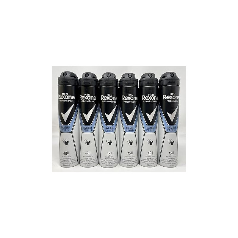 Rexona Invisible Deodorant Aerosol Antiperspirant For Men Ice, 200 ml, Pack Of 6