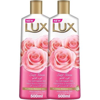 LUX Perfumed Body Wash Soft Rose, Pack of 2 x 500 ml Each, White