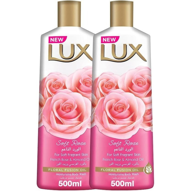 LUX Perfumed Body Wash Soft Rose, Pack of 2 x 500 ml Each, White