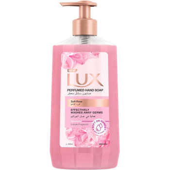LUX Perfumed Liquid Hand Wash, For All Skin Types, Soft Rose, Glycerin Enriched Liquid Soap, 500ml