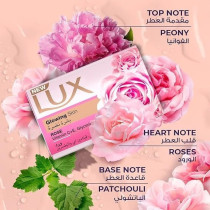 LUX Bar Soap For Glowing Skin, Rose, With Vitamin C, E, And Glycerine, Pack of 6 x 120g Each