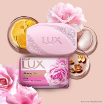 LUX Bar Soap For Glowing Skin, Rose, With Vitamin C, E, And Glycerine, Pack of 6 x 120g Each