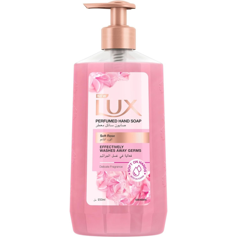 LUX Perfumed Liquid Hand Wash, For All Skin Types, Soft Rose, Glycerin Enriched Liquid Soap, 250ml