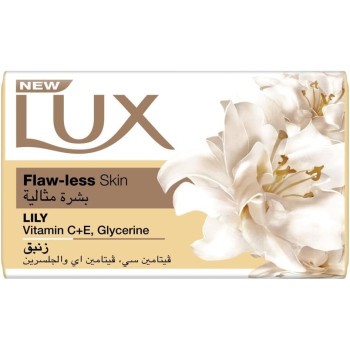 LUX Bar Soap For Flaw-Less Skin, Lily, With Vitamin C, E, and Glycerine, 75g