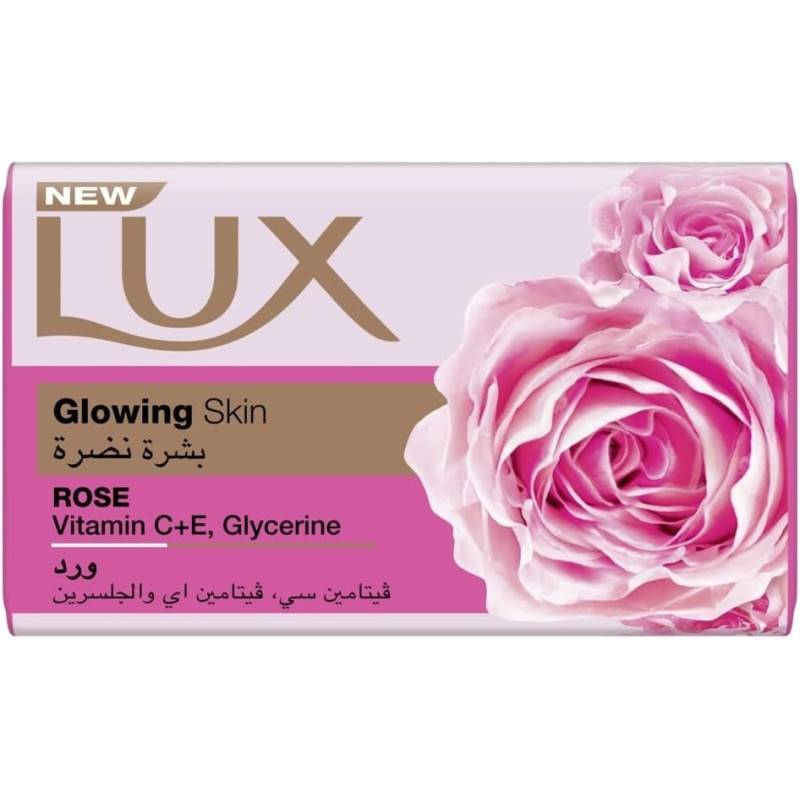 LUX Bar Soap For Glowing Skin, Rose, With Vitamin C, E, And Glycerine, 75g
