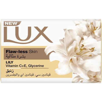 LUX Bar Soap For Flaw-Less Skin, Lily, With Vitamin C, E, And Glycerine, 170g