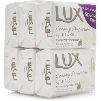 LUX Creamy Perfection White Flower Soap Bar, Pack of 6 x 170 gm Each