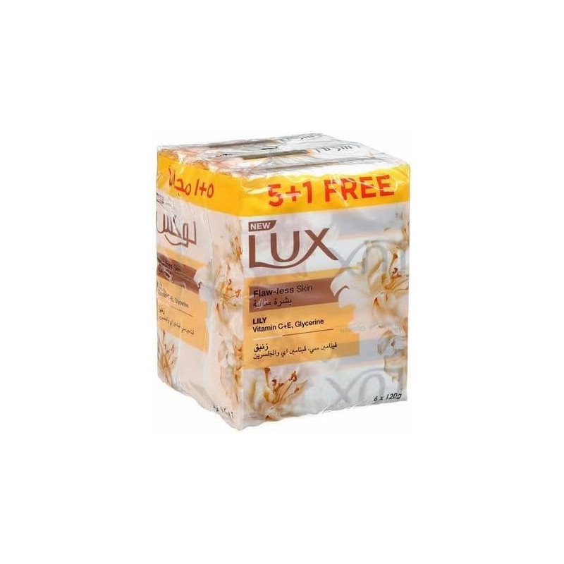 LUX Bar Soap Flawless Allure, With Vitamin C, E, and Glycerine, Pack of 5+1 x 120gm