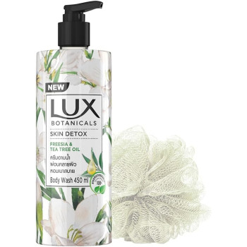 LUX Botanicals Skin Detox Shower Gel, Natural Extracts, No Paraben, Free Loofah, 450 ml
