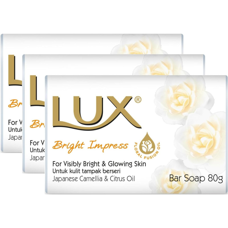LUX Bright Impress Camellia And Citrus Oil Soap Bars, Pack 3 x 80 g Each