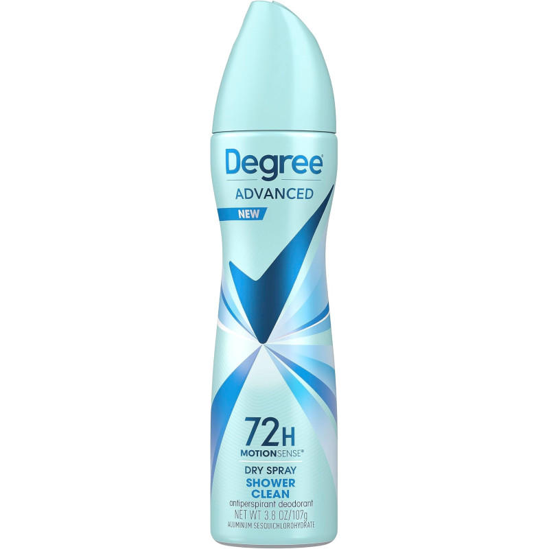 Degree Advanced Antiperspirant Deodorant Dry Spray 72-Hour Sweat And Odor Protection Shower Clean Deodorant Spray For Women With Motionsense Technology, 107 Grams