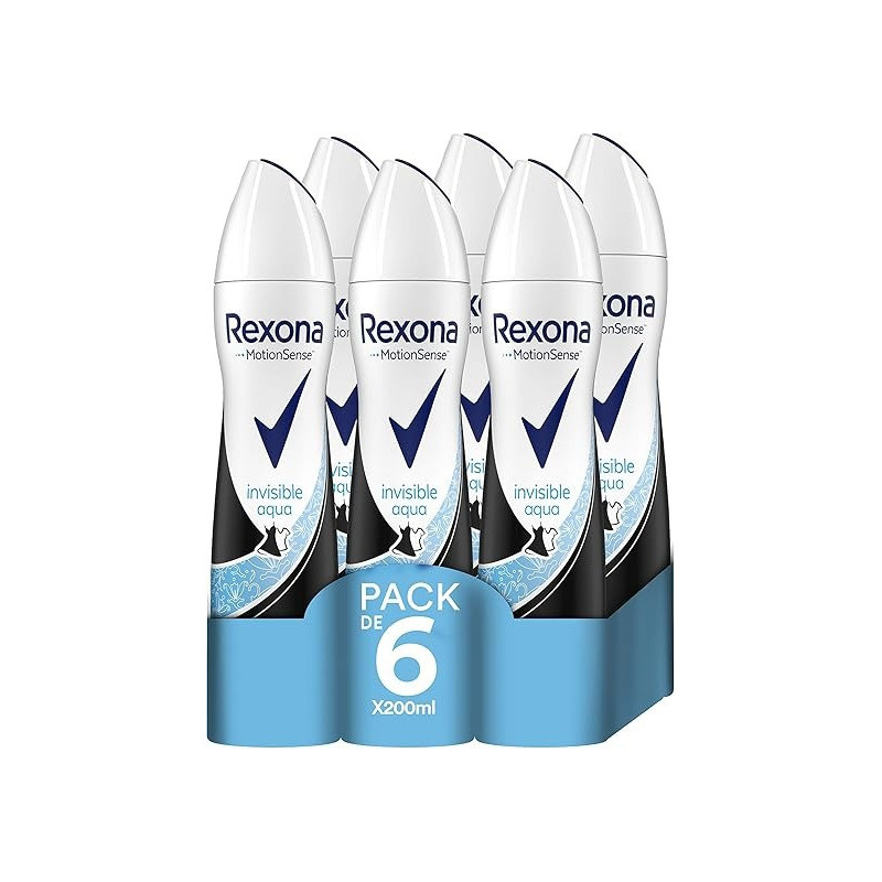Rexona Invisible Aqua Reliable Protection Against Sweat And Odor, Pack Of 6, 200Ml