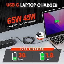 65W, 45W Usb C Charger For Lenovo Thinkpad Yoga Hp Chromebook Power Supply For Dell Latitude Xps Huawei Laptop Pc Type C Charger Adapter For Macbook Pro Air Asus Acer Samsung Google